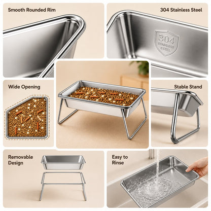 Ortekor Elevated 304 Stainless Steel Pet Bowl with Stand for Cats & Dogs - Anti-Tip Raised Feeder for Cleaner Meals