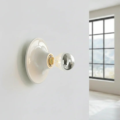 Compact Round Metal Wall Sconce 6 Inch White Retro Accent Light for Bedroom Hallway Kitchen Living Room LED Industrial Reading Fixture Moder