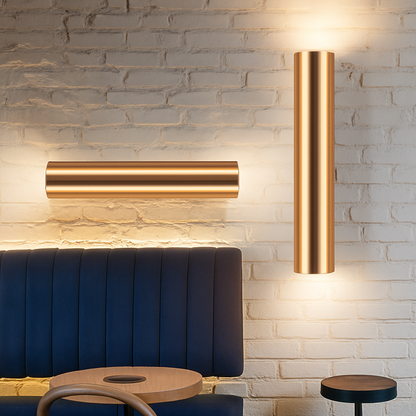 LED Cylindrical Wall Sconce in Gold Finish – Modern Vertical Light Fixture for Bedroom, Dining Room, Hallway – Sleek Metal Tube Accent