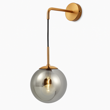 Glass Globe Wall Sconce with Metal Arm | Modern Industrial Hanging Sphere Light Fixture for Living Room, Bedroom & Dining