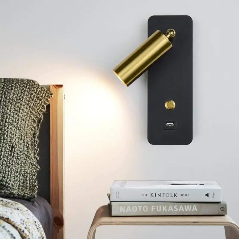 Gold Aluminum Sconce Light 3 in × 9 in LED Warm Bedside Reader Fixture 3000K for Bedroom Hallway Space-Saving Mount Plug-In Directional Spot