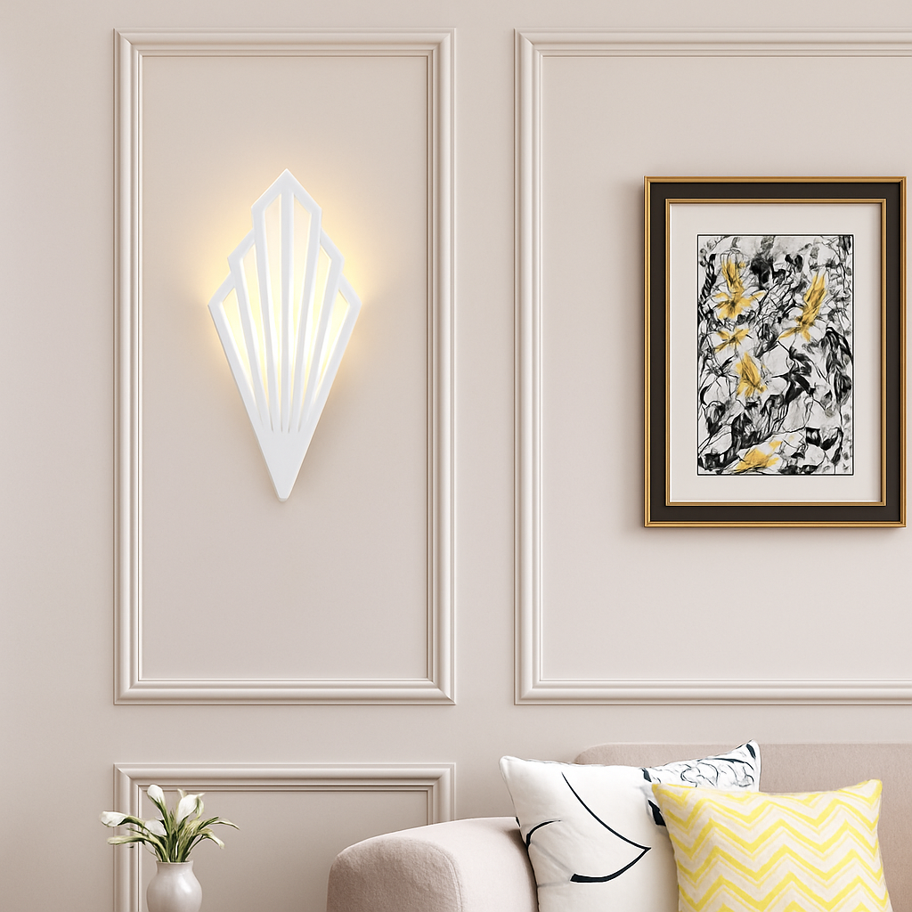 Modern Geometric Triangle Wall Sconce in Painted Metal with Up & Down LED Light for Bedroom, Hallway & Living Room