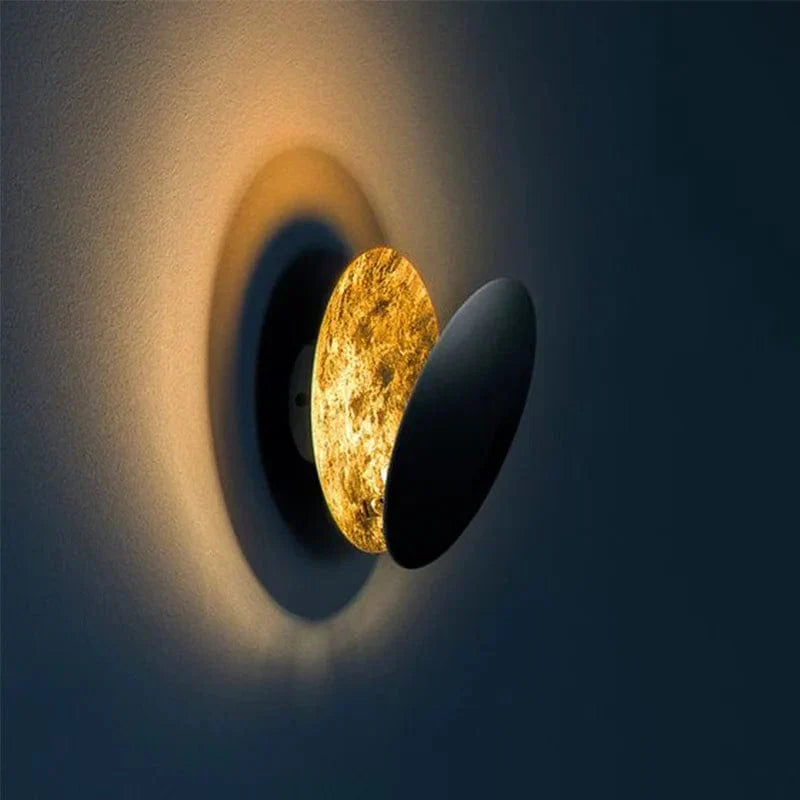 Adjustable Eclipse Wall Sconce 12-Inch Diameter Rotating Metal Disc Black Finish Ambient Accent Light for Bedroom Living Room Hallway Indoor