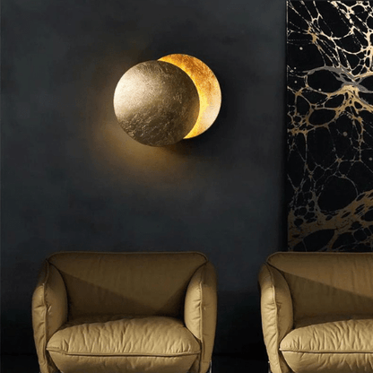 Adjustable Eclipse Wall Sconce 12-Inch Diameter Rotating Metal Disc Black Finish Ambient Accent Light for Bedroom Living Room Hallway Indoor