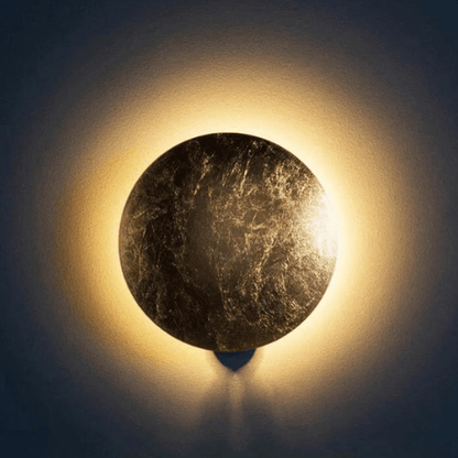 Adjustable Eclipse Wall Sconce 12-Inch Diameter Rotating Metal Disc Black Finish Ambient Accent Light for Bedroom Living Room Hallway Indoor