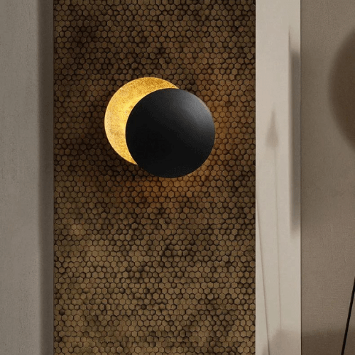 Adjustable Eclipse Wall Sconce 12-Inch Diameter Rotating Metal Disc Black Finish Ambient Accent Light for Bedroom Living Room Hallway Indoor