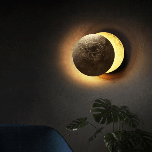 Adjustable Eclipse Wall Sconce 12-Inch Diameter Rotating Metal Disc Black Finish Ambient Accent Light for Bedroom Living Room Hallway Indoor
