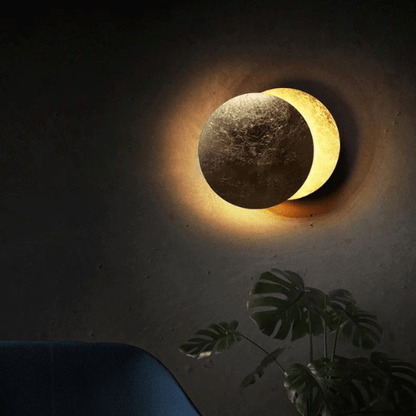 Adjustable Eclipse Wall Sconce 12-Inch Diameter Rotating Metal Disc Black Finish Ambient Accent Light for Bedroom Living Room Hallway Indoor