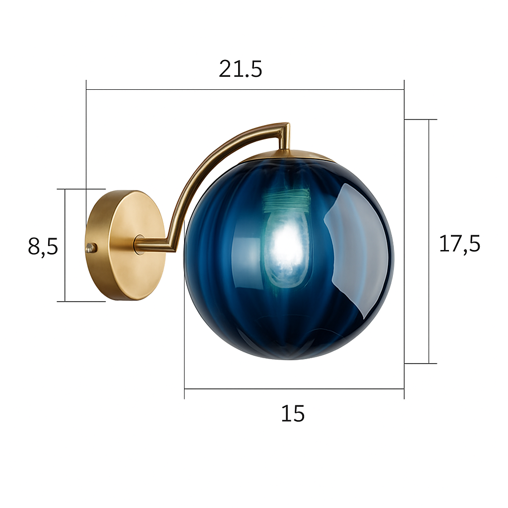 Gold Metal Wall Sconce with Smoked Glass Globe | Modern Wall Light for Living Room Bedroom Bathroom | European Design Wall Mounted Fixture