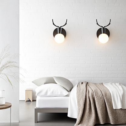Scandinavian Wood & Metal Sconce E27 Socket 7.5×5×4.7 Inch White Black Antler Branch Reading Light Bedside Hallway Fixture Minimalist Decor