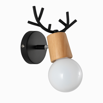 Scandinavian Wood & Metal Sconce E27 Socket 7.5×5×4.7 Inch White Black Antler Branch Reading Light Bedside Hallway Fixture Minimalist Decor