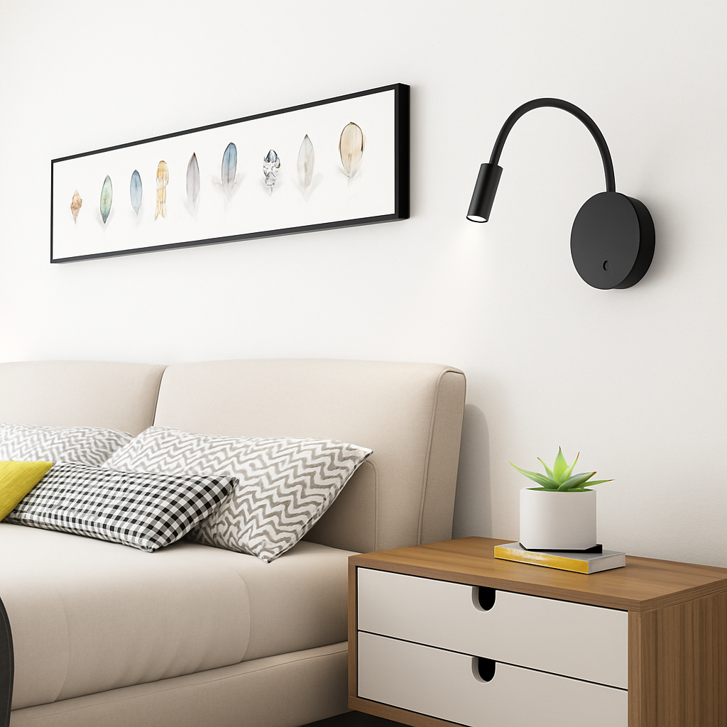 Adjustable Gooseneck LED Wall Mount Reading Light for Bedrooms with Rechargeable Battery Black or White Finish Plug-In or Cordless Nightstan