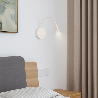 Adjustable Gooseneck LED Wall Mount Reading Light for Bedrooms with Rechargeable Battery Black or White Finish Plug-In or Cordless Nightstan