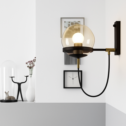 Metal Glass Globe Wall Sconce LED Light Fixture Bedroom Hallway Entryway Modern Minimalist Indoor Lighting Gold Black Finish Home Accent