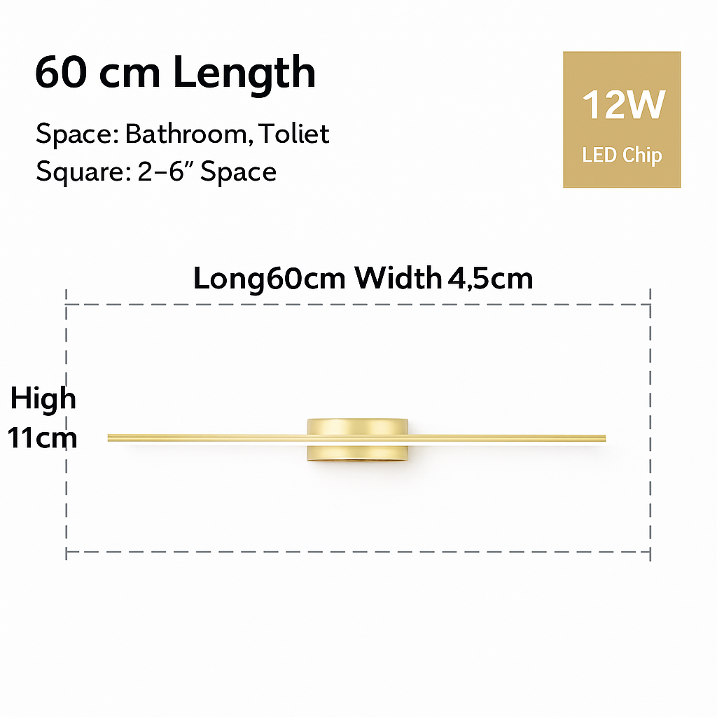 Contemporary Aluminum LED Vanity Light for Bathroom Mirror – 3 Color Temperature Settings, Wall-Mount