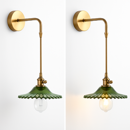 Handcrafted Copper Wall Sconce with Tinted Glass Shade, LED Included, Art Deco Style for Bedroom & Living Room
