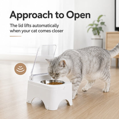 Ortekor Smart Auto-Opening Covered Cat Bowl for Cleaner Indoor Feeding - Rechargeable Dustproof Cat Feeder