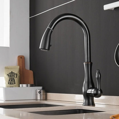 Single-Handle Brass Sink Mixer with Retractable Spray Hose for Kitchen – 17.7 in Height, 360° Swivel Spout, Easy-Install Single-Hole Mount,