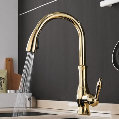 Single-Handle Brass Sink Mixer with Retractable Spray Hose for Kitchen – 17.7 in Height, 360° Swivel Spout, Easy-Install Single-Hole Mount,