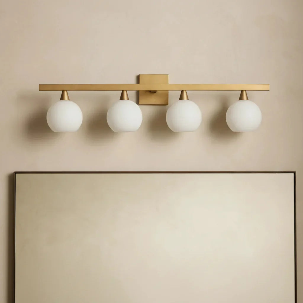 Natural Alabaster Stone Wall Sconce 4-Light Fixture Brass Frame Curved Shades Bathroom Vanity Light Dimmable Hardwired Modern Lighting