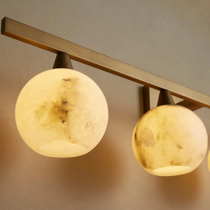 Natural Alabaster Stone Wall Sconce 4-Light Fixture Brass Frame Curved Shades Bathroom Vanity Light Dimmable Hardwired Modern Lighting
