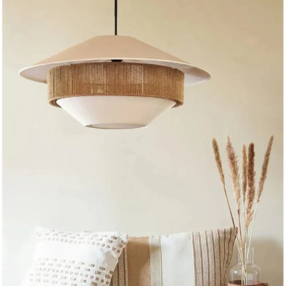 Woven Rattan-Style Hanging Fixture Brown Cotton 20 in Dining Room Bedroom Soft Glow Overhead Japandi Minimalist Living Room Natural Fiber Ce