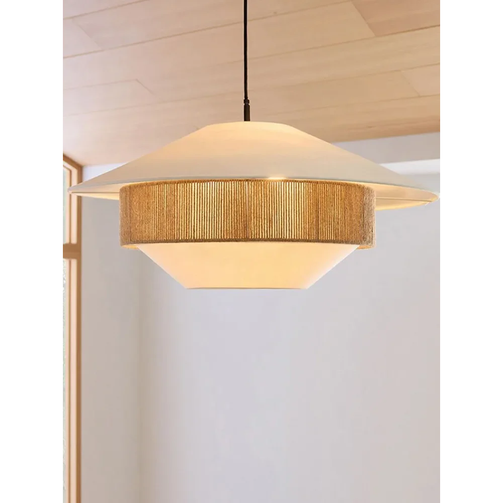 Woven Rattan-Style Hanging Fixture Brown Cotton 20 in Dining Room Bedroom Soft Glow Overhead Japandi Minimalist Living Room Natural Fiber Ce