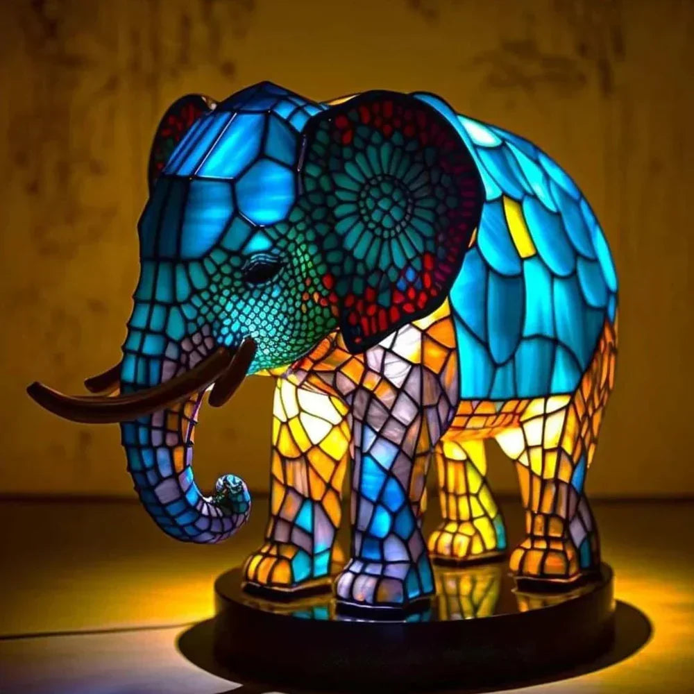 Stained Glass Wildlife Table Lamp Decorative Animal Accent Light Handcrafted Style Illumination for Bedroom Nightstand Living Room Desk