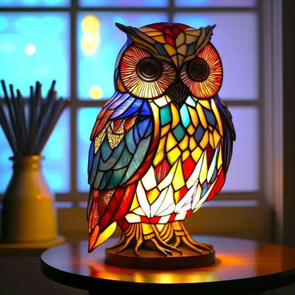 Stained Glass Wildlife Table Lamp Decorative Animal Accent Light Handcrafted Style Illumination for Bedroom Nightstand Living Room Desk