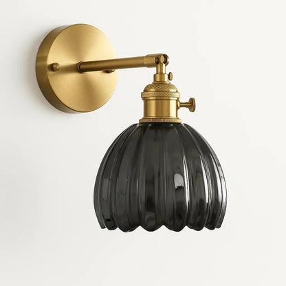 E27 Sconce with Floral Glass Shade – Brass Accent Fixture for Bedside, Entryway & Cozy Rooms – 7 in Height, Vintage-Inspired Design, Fits LE