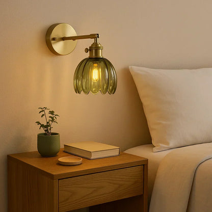 Floral Glass Sconce Brass Arm E27 Socket 7 inch Height Ambient Bedside Fixture for Bedroom Hallway Entry Reading Nook Vintage Tulip-Inspired