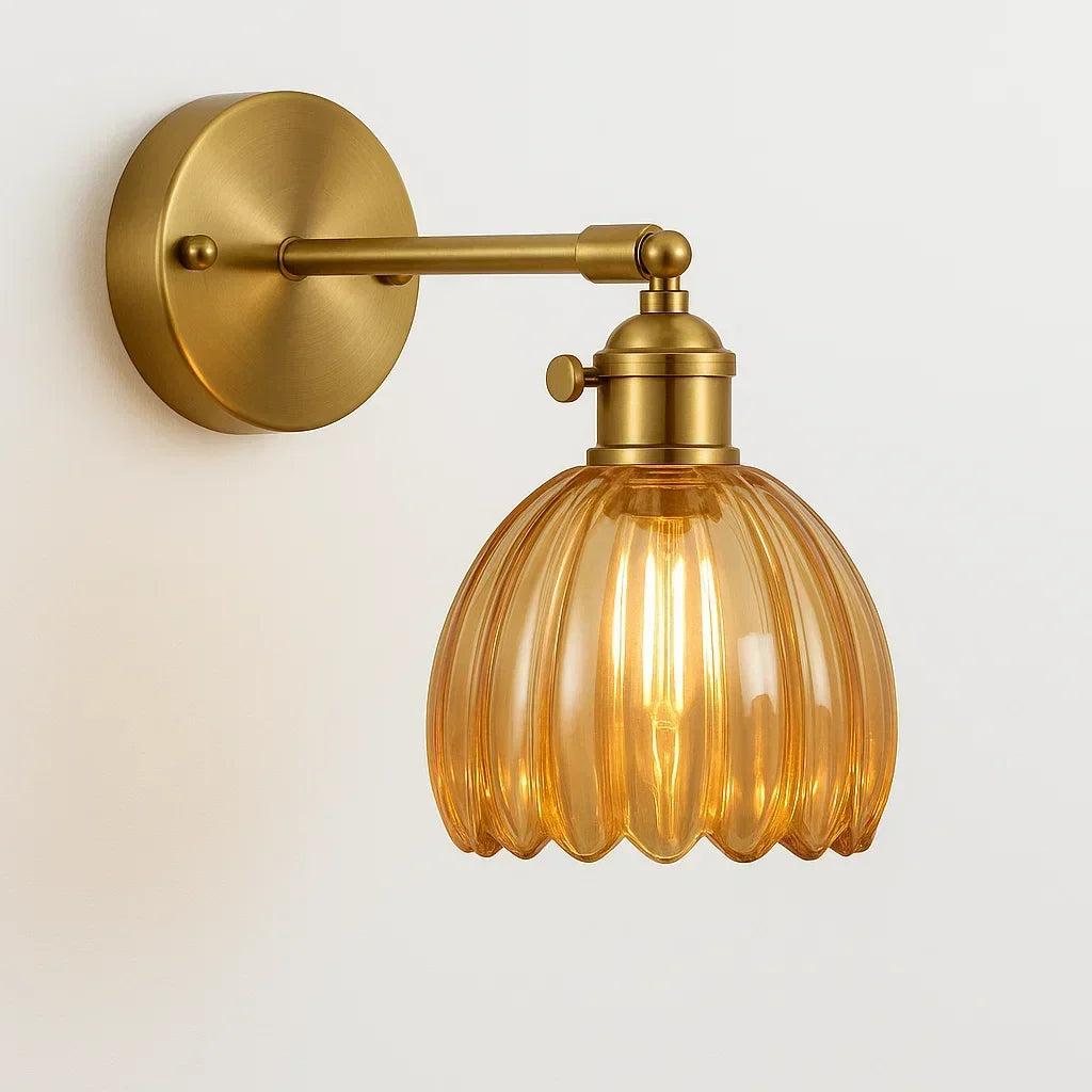 Tulip Glass Wall Sconce | Vintage Flower Shade Light Fixture for Bedroom, Living Room & Hallway | E27 Socket
