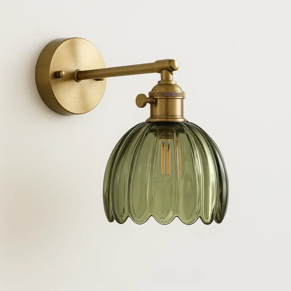 Floral Glass Sconce Brass Arm E27 Socket 7 inch Height Ambient Bedside Fixture for Bedroom Hallway Entry Reading Nook Vintage Tulip-Inspired