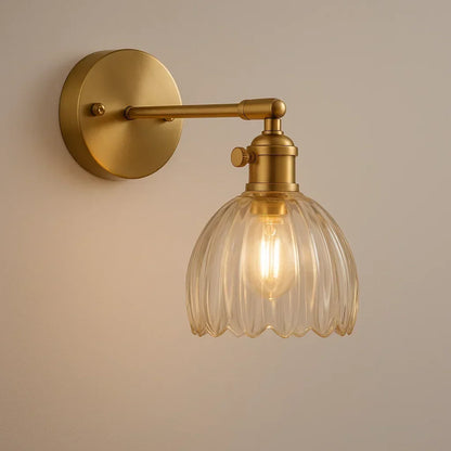Floral Glass Sconce Brass Arm E27 Socket 7 inch Height Ambient Bedside Fixture for Bedroom Hallway Entry Reading Nook Vintage Tulip-Inspired