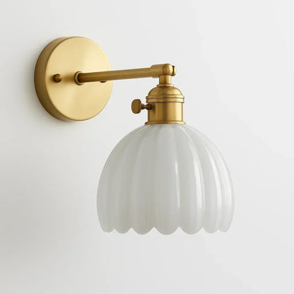 Floral Glass Sconce Brass Arm E27 Socket 7 inch Height Ambient Bedside Fixture for Bedroom Hallway Entry Reading Nook Vintage Tulip-Inspired