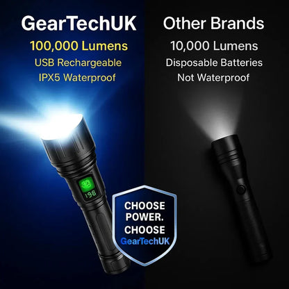 High-Lumen Rechargeable Tactical Flashlight with 5 Modes & 1640 ft Beam for Camping, Hunting & Emergency Use
