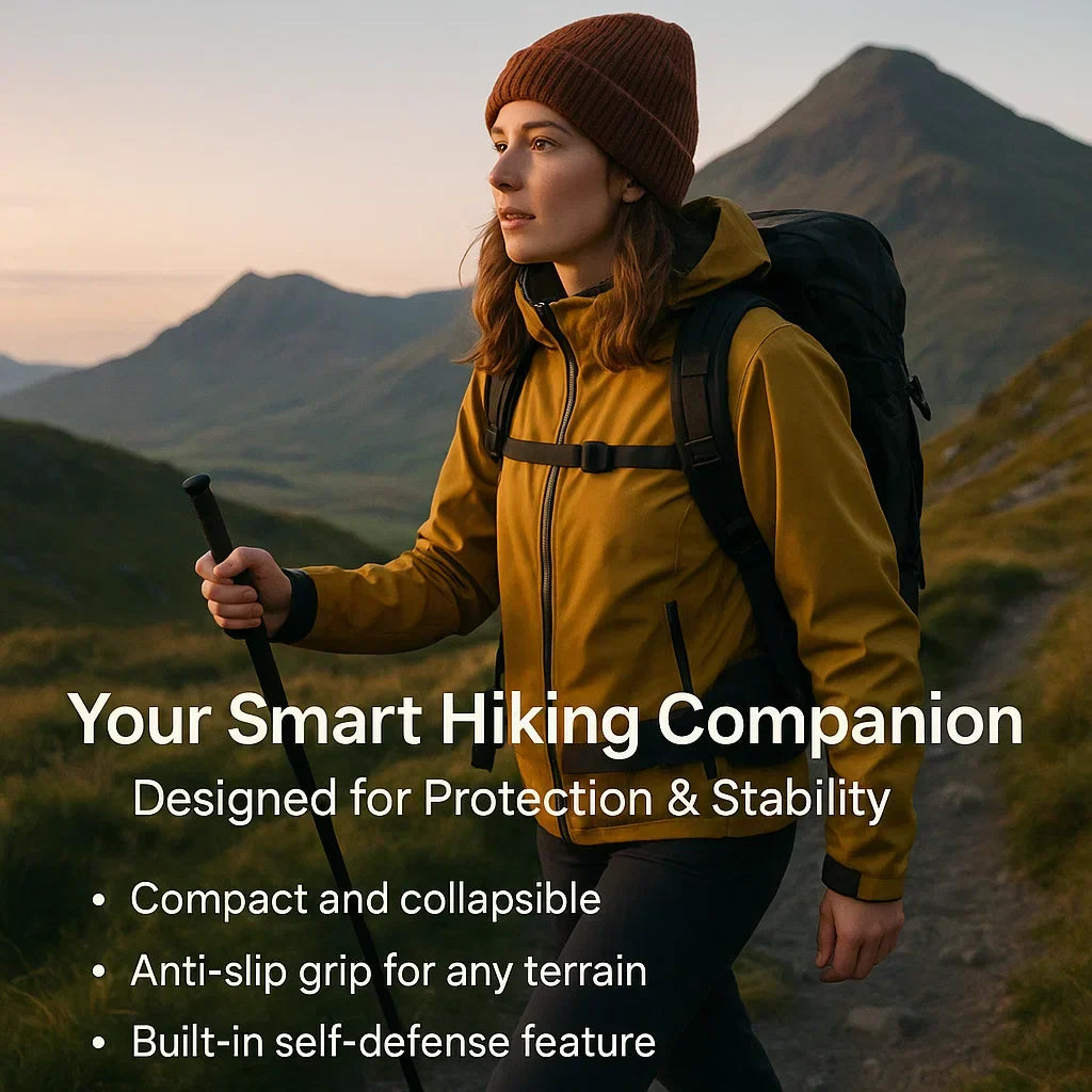 Collapsible Trekking Pole Aluminum Alloy Adjustable Height Anti-Slip Handle Portable Mobility Aid for Trails Parks Daily Use