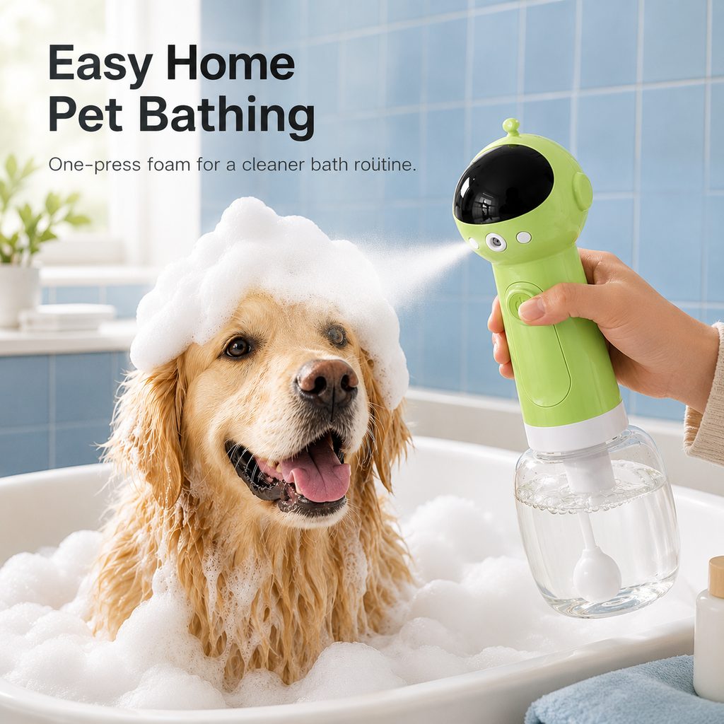 Ortekor AstroFoam Pet Bath Bubble Maker for Home Dog Baths - One-Press Dense Foam Sprayer for Less Hand-Scrubbing & Cleaner Bath Time