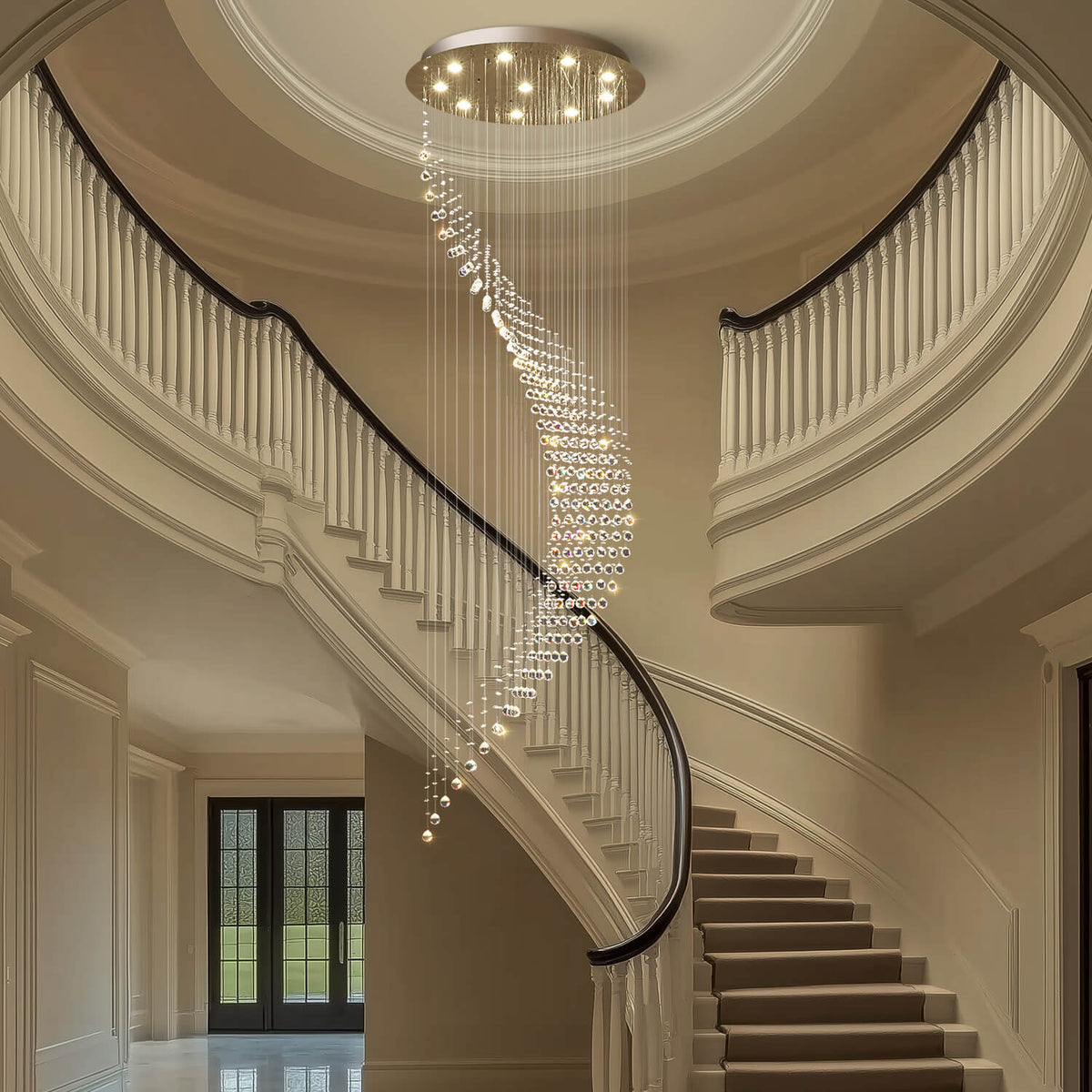 Cascading Crystal Fixture Chrome Finish GU10 Dimmable for Tall Foyers Stairwells Double-Height Rooms Adjustable Height Hanging Light