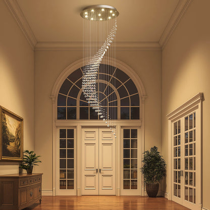 Cascading Crystal Fixture Chrome Finish GU10 Dimmable for Tall Foyers Stairwells Double-Height Rooms Adjustable Height Hanging Light