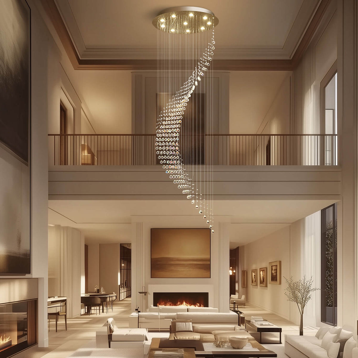 Cascading Crystal Fixture Chrome Finish GU10 Dimmable for Tall Foyers Stairwells Double-Height Rooms Adjustable Height Hanging Light