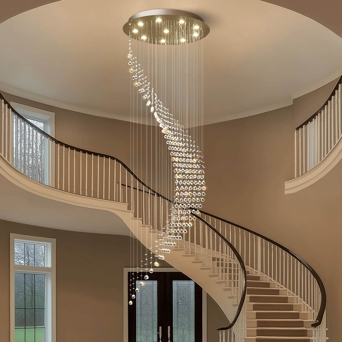 Cascading Crystal Fixture Chrome Finish GU10 Dimmable for Tall Foyers Stairwells Double-Height Rooms Adjustable Height Hanging Light