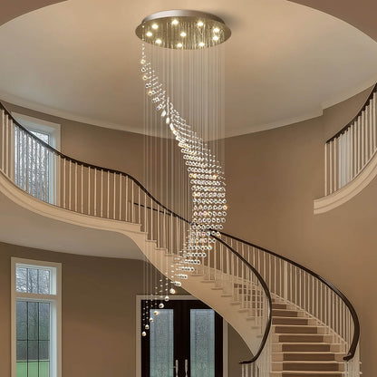 Cascading Crystal Fixture Chrome Finish GU10 Dimmable for Tall Foyers Stairwells Double-Height Rooms Adjustable Height Hanging Light