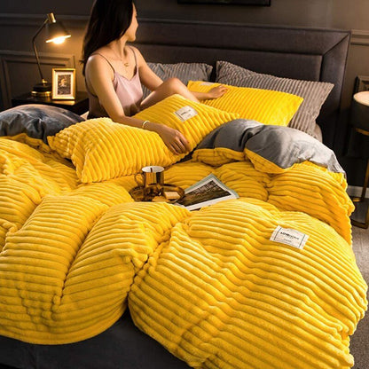 Plush Fleece Comforter Cover Queen/King Green Ribbed Textured Bedding Set Winter Weight Thermal Insulating Duvet Cover for Cold Nights Bedro