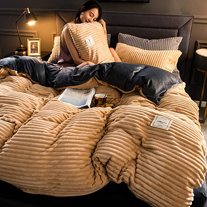 Plush Fleece Comforter Cover Queen/King Green Ribbed Textured Bedding Set Winter Weight Thermal Insulating Duvet Cover for Cold Nights Bedro