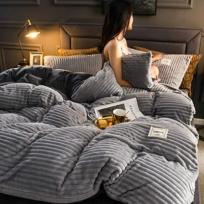 Plush Fleece Comforter Cover Queen/King Green Ribbed Textured Bedding Set Winter Weight Thermal Insulating Duvet Cover for Cold Nights Bedro