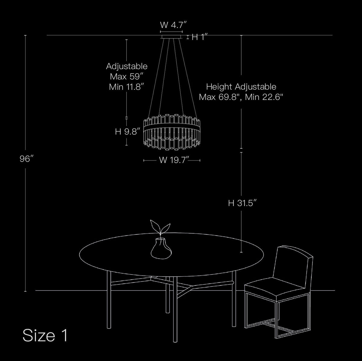 Round Crystal Chandelier Gold Metal 20-Inch Adjustable Height Ceiling Fixture Hanging Lights for Dining Tables Kitchen Islands Living Spaces