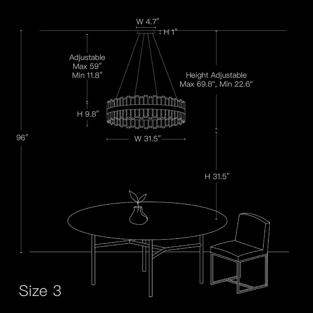 Tiered Crystal Ceiling Fixture in Gold Finish for Dining Rooms and Kitchen Islands – Adjustable Height, Multi-Size Options, E12 Candelabra B