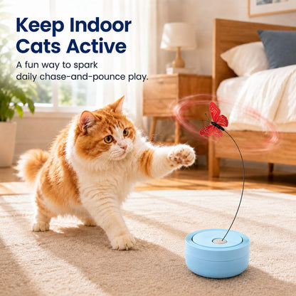 Ortekor FlutterFly 360 Automatic Butterfly Cat Toy for Indoor Cats - Hands-Free Self-Play Teaser to Beat Boredom