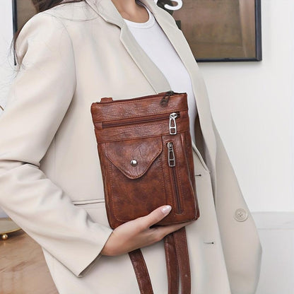 Retro Crossbody Purse – Compact Vegan Leather Shoulder Bag with Adjustable Strap for Women – Everyday Organizer Handbag